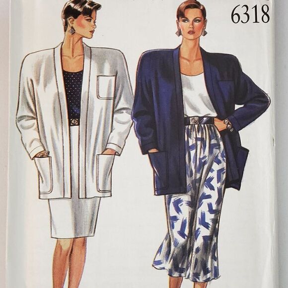 Vintage 80s Simplicity New Look Pattern 6318 Oversize Jacket Skirt Sz 8-18 Uncut - Picture 1 of 2